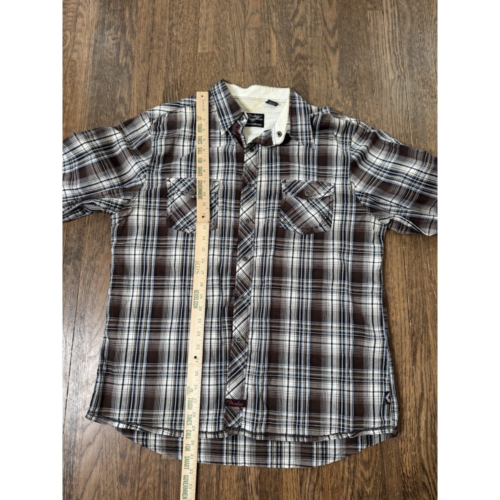 Fender Rock And Roll Religion Mens XXL Brown Plaid Snap Front Long Sleeve Shirt - Picture 3 of 7